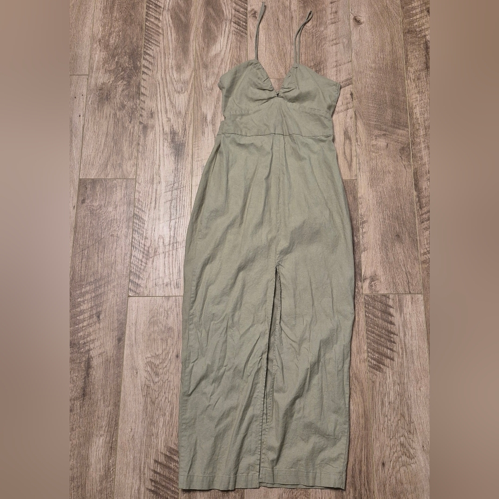 Zara Women's Green Linen Blend Resortwear Beach Midi Dress Size Small/Medium